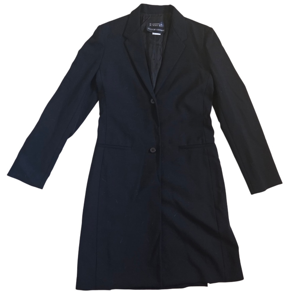 Theory Black Longline Wool Blend Blazer Coat